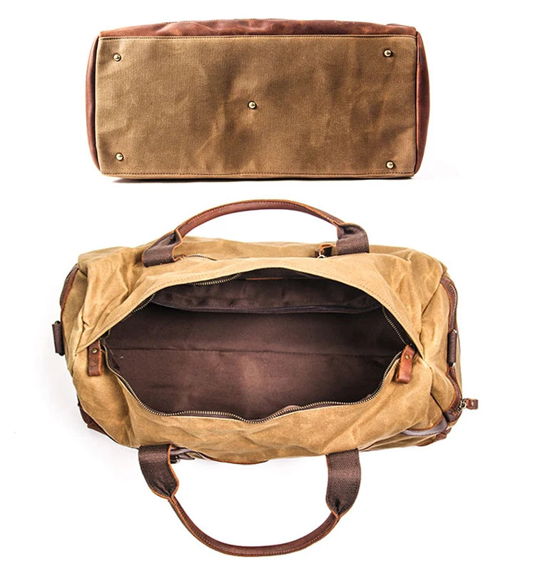 Waxed Canvas Travel Duffle Bag – Waterproof Leather Carry-On Tote for Men & Women