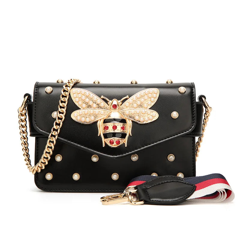 Bee Pearl Crossbody Bag für Damen – Schicke Ketten-Schultertasche | Luxus-inspiriertes Design mit angesagtem Stil