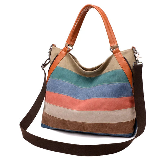Eco Canvas Crossbody Women Handbags High Quality Colorful Stripe
