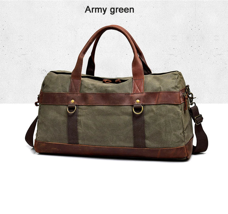 Waxed Canvas Travel Duffle Bag – Waterproof Leather Carry-On Tote for Men & Women