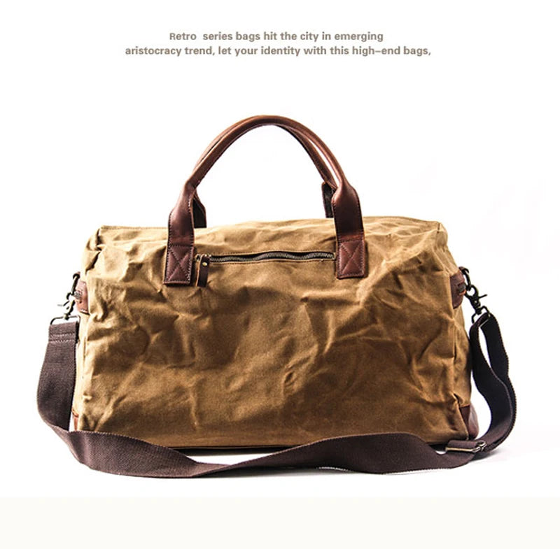 Waxed Canvas Travel Duffle Bag – Waterproof Leather Carry-On Tote for Men & Women