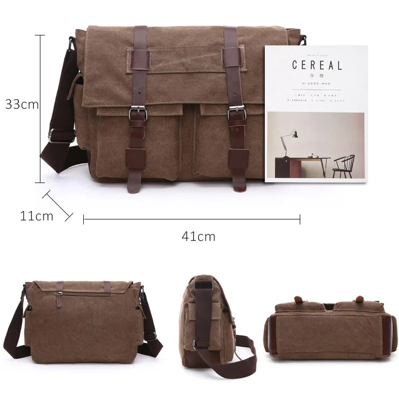 Vintage Canvas Messenger Bag for Men – Casual Crossbody Shoulder Bag for Work, Office & Travel