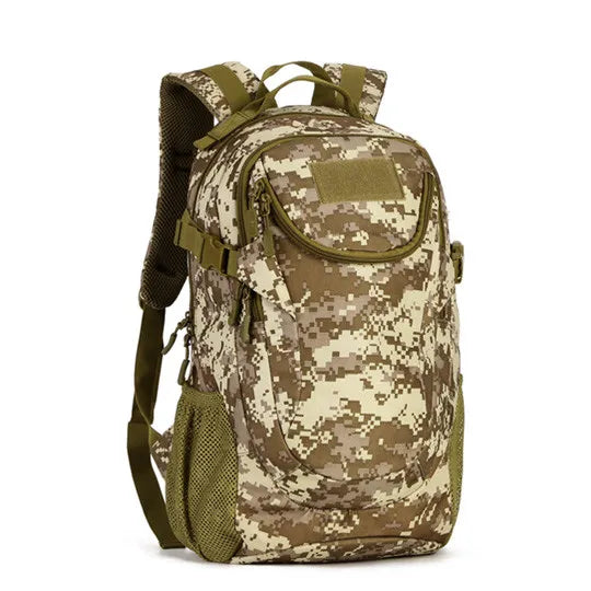 Durable 25L tactical backpack featuring waterproof construction and MOLLE compatibility