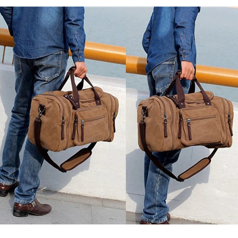 Men's Canvas Travel Duffel Bag – Large, Lightweight, Multifunctional Shoulder & Hand Luggage
