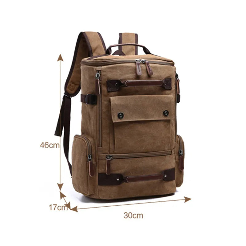 Vintage Canvas Laptop-Rucksack für Herren – Hochwertige große Reise- und Schultasche"