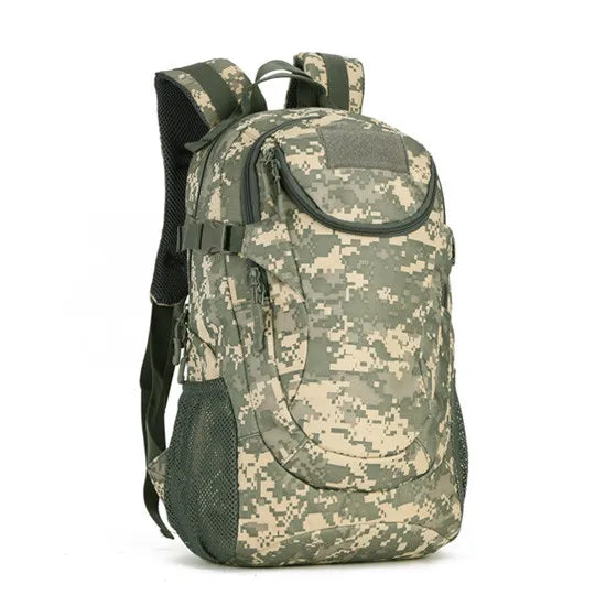 Durable 25L tactical backpack featuring waterproof construction and MOLLE compatibility