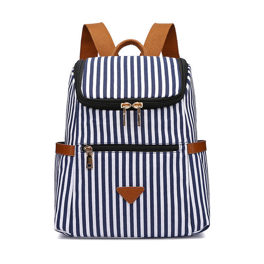 Gestreifter Canvas-Rucksack für Damen – Modische, lässige Sommertasche für Strand, Schule und Reisen