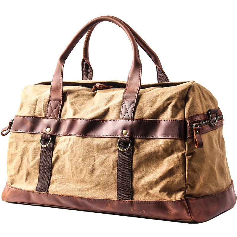 Waxed Canvas Travel Duffle Bag – Waterproof Leather Carry-On Tote for Men & Women