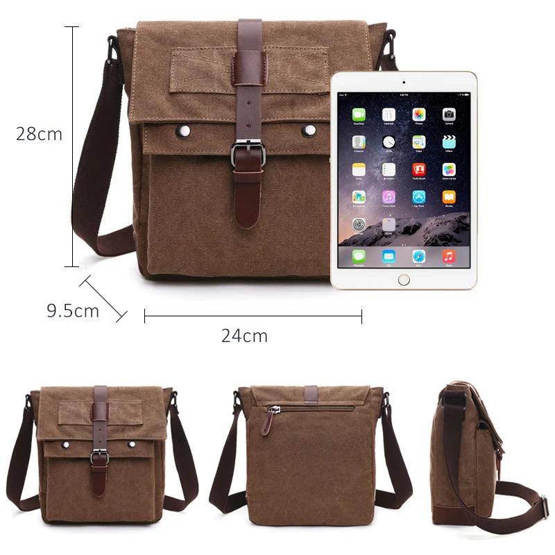 Vintage Canvas Messenger Bag for Men – Casual Crossbody Shoulder Bag for Work, Office & Travel