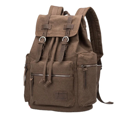 Vintage-Studentenrucksack – Büchertasche aus Canvas und Leder für die Universität, Reisen und den Alltag