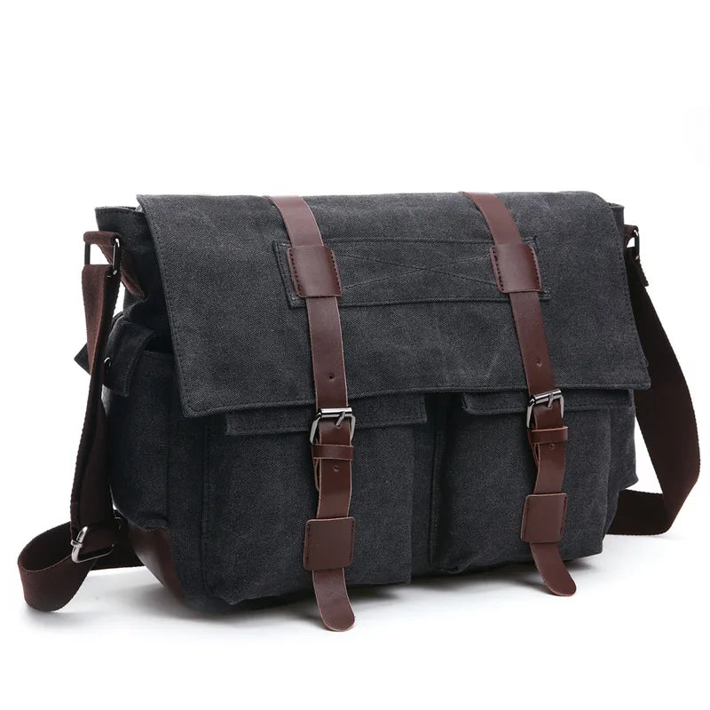 Vintage Canvas Messenger Bag for Men – Casual Crossbody Shoulder Bag for Work, Office & Travel