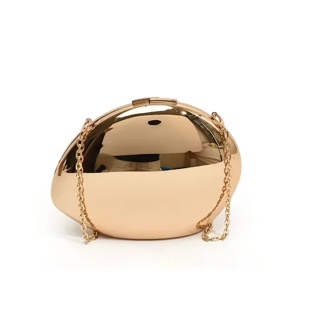 Abendclutch aus Acryl in Muschelform – Gold/Silberfarbene Umhängetasche für Damen