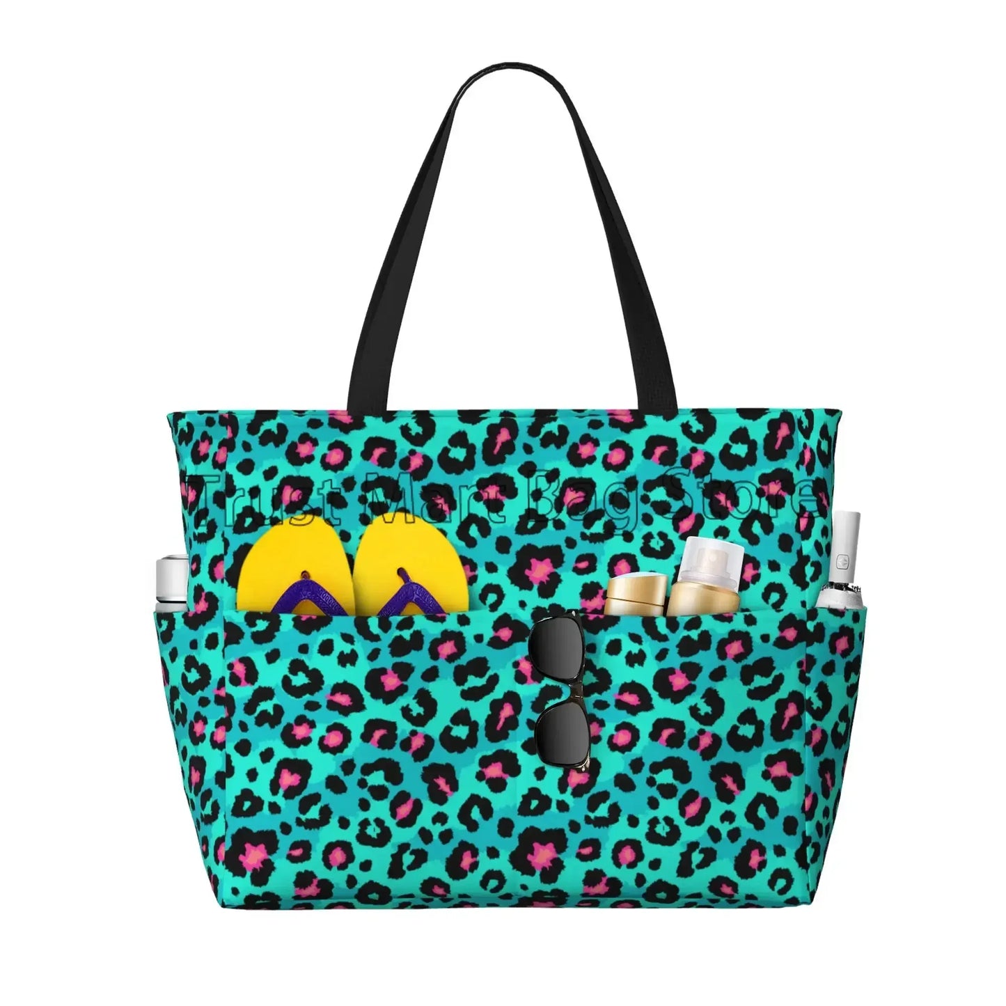 Große Tragetasche mit Leopardenmuster – Wasserdichte Strandtasche mit Taschen
