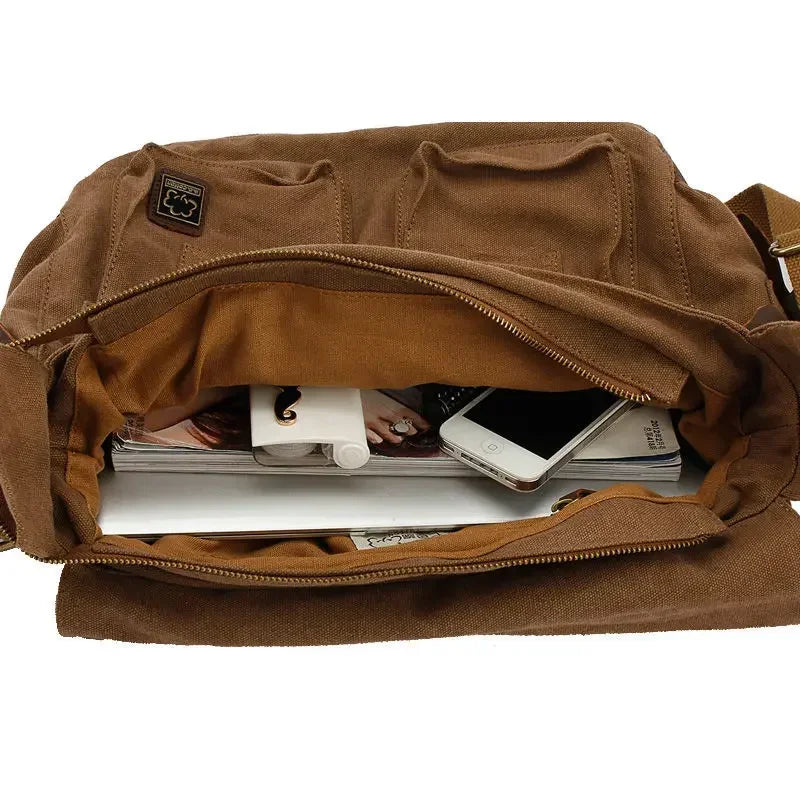 Vintage Canvas & Leather Rucksack – Unisex Casual Messenger Backpack for School, Travel & Hiking