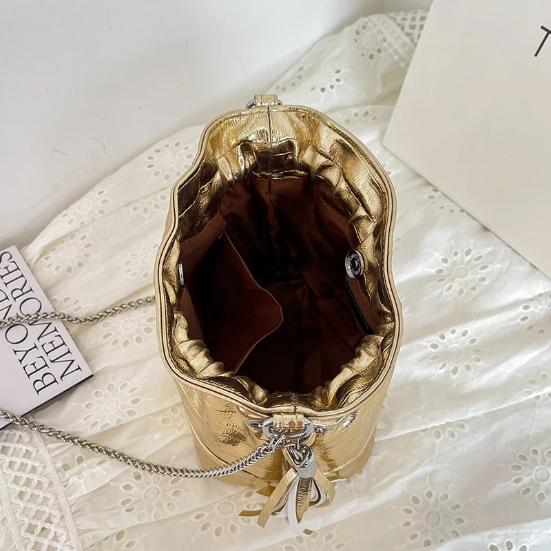 Gold- und Silberfarbene Umhängetasche für Damen – Designer-inspirierte Modehandtasche und Geldbörse