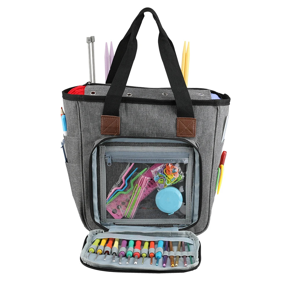 KOKNIT Knitting Tote Bag – Yarn Storage Organizer for Crochet Hooks, Knitting Needles & DIY Sewing Accessories