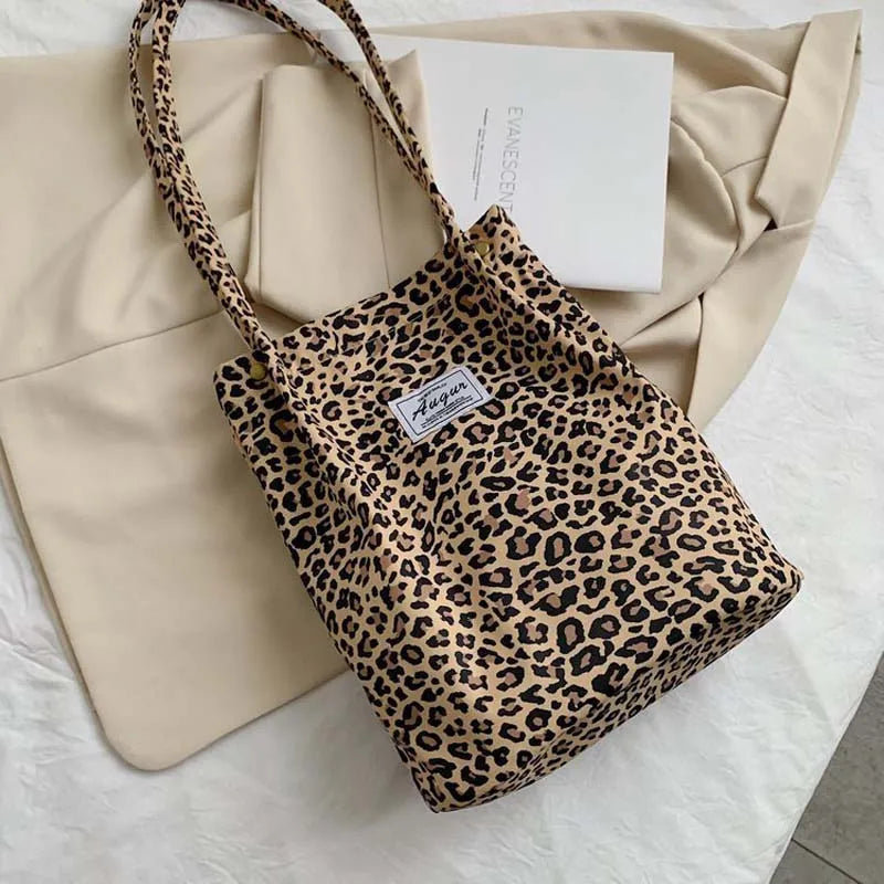 Leopard Print Canvas Tote – Stylish Casual Shoulder Bag for Women