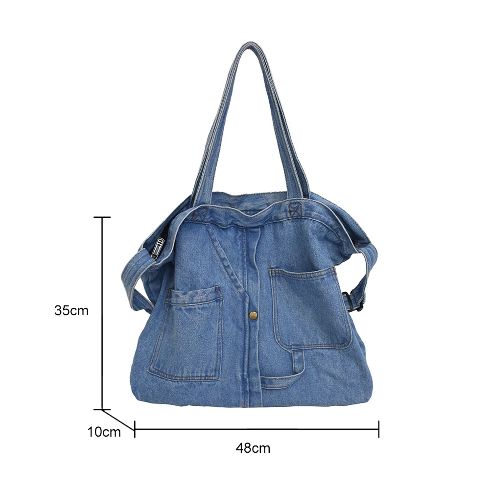 Women's Retro Shoulder Handbag – Large Capacity Vintage Crossbody Denim Tote for Travel & Daily Use