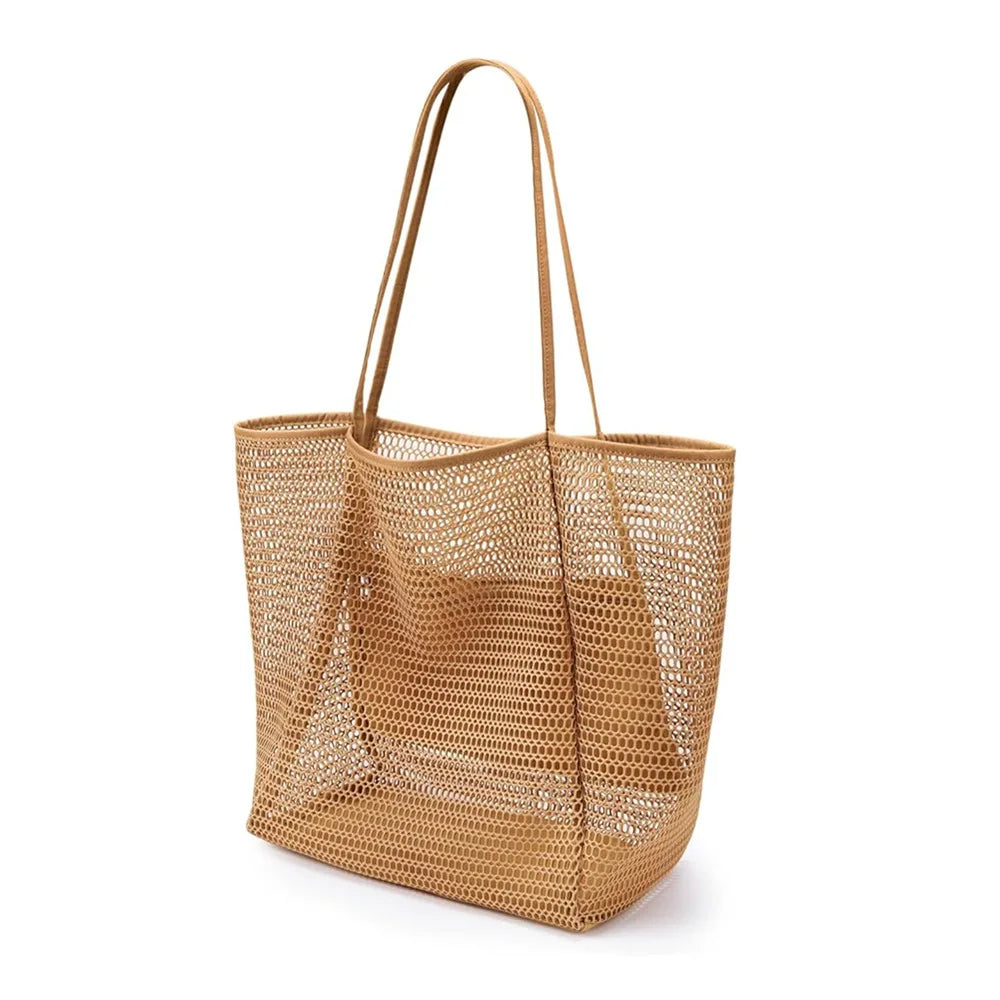 Women's Foldable Beach Tote Bag – Lightweight Nylon Mesh Shoulder Bag for Holidays, Picnics & Summer Days