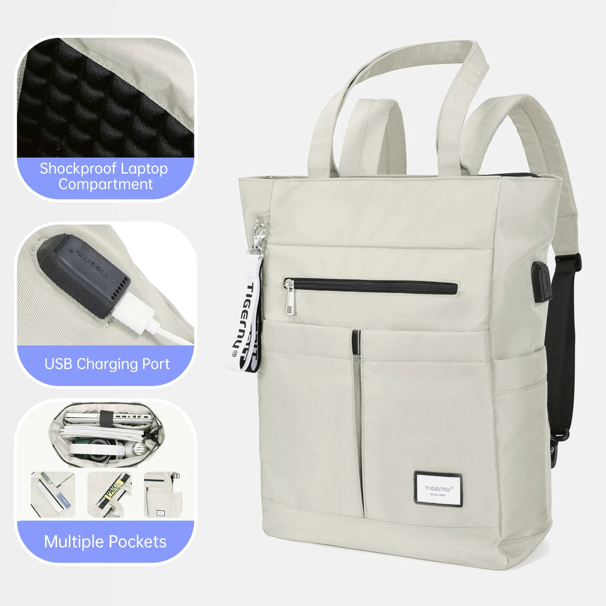 Tigernu Convertible Tote Rucksack für Damen – Multifunktionale Laptoptasche &amp; Schulhandtasche mit großem Fassungsvermögen | Stilvoll, schick &amp; sofort einsatzbereit
