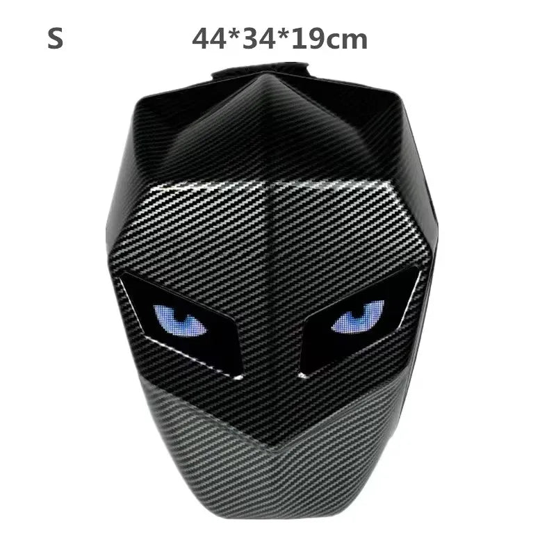 LED Knight Motorradhelm-Rucksack – Bluetooth-wasserdichte Hartschalen-Fahrradtasche mit Augendesign, passend für Laptop, stilvoll und langlebig