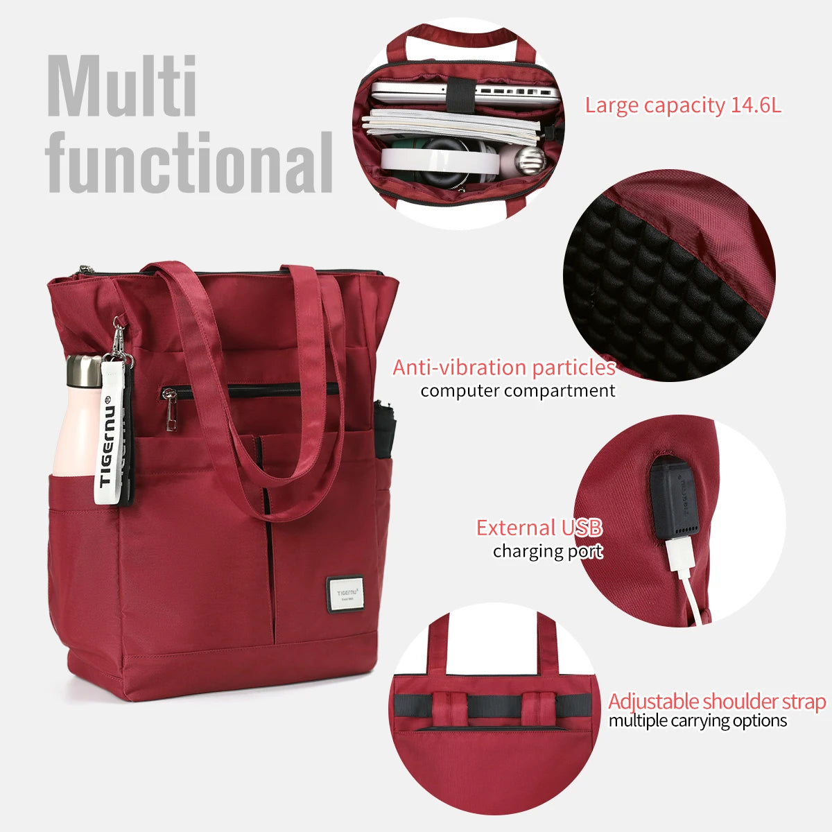 Tigernu Convertible Tote Rucksack für Damen – Multifunktionale Laptoptasche &amp; Schulhandtasche mit großem Fassungsvermögen | Stilvoll, schick &amp; sofort einsatzbereit