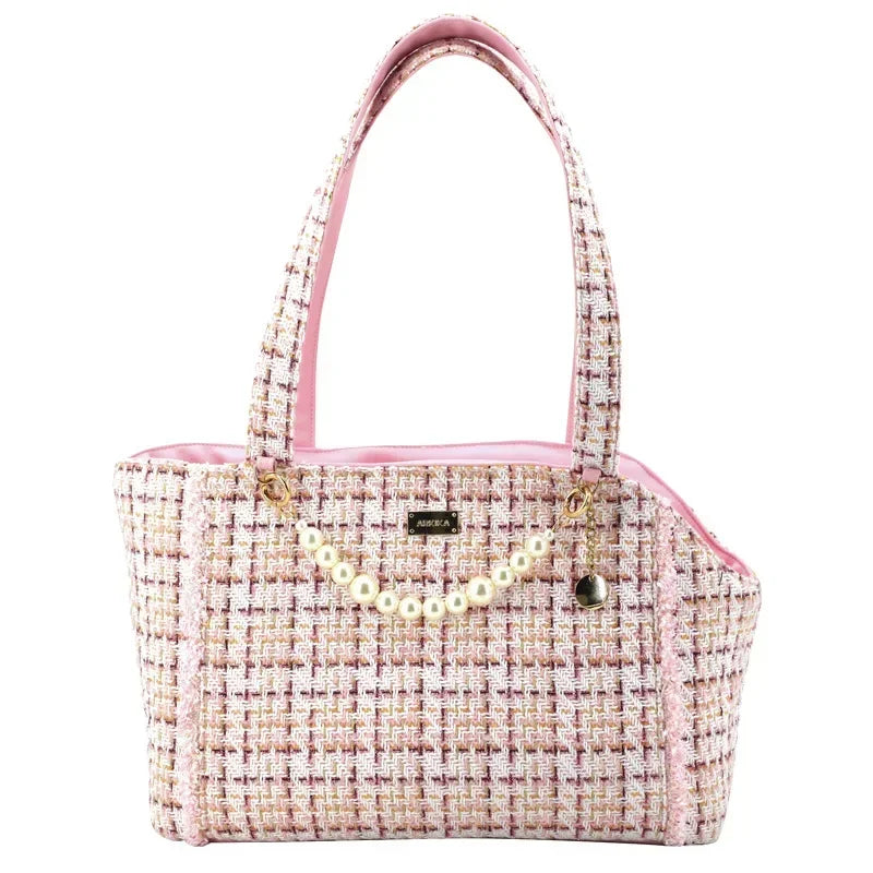 Luxury Plaid Small Dog Carrier Shoulder Bag – Soft-Sided Travel Handbag for Cats & Puppies