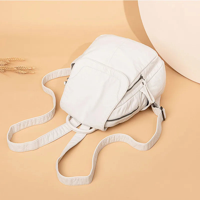 Motaora Women’s White Washed Leather Backpack – Small Casual Travel Bag & School Backpack for Girls