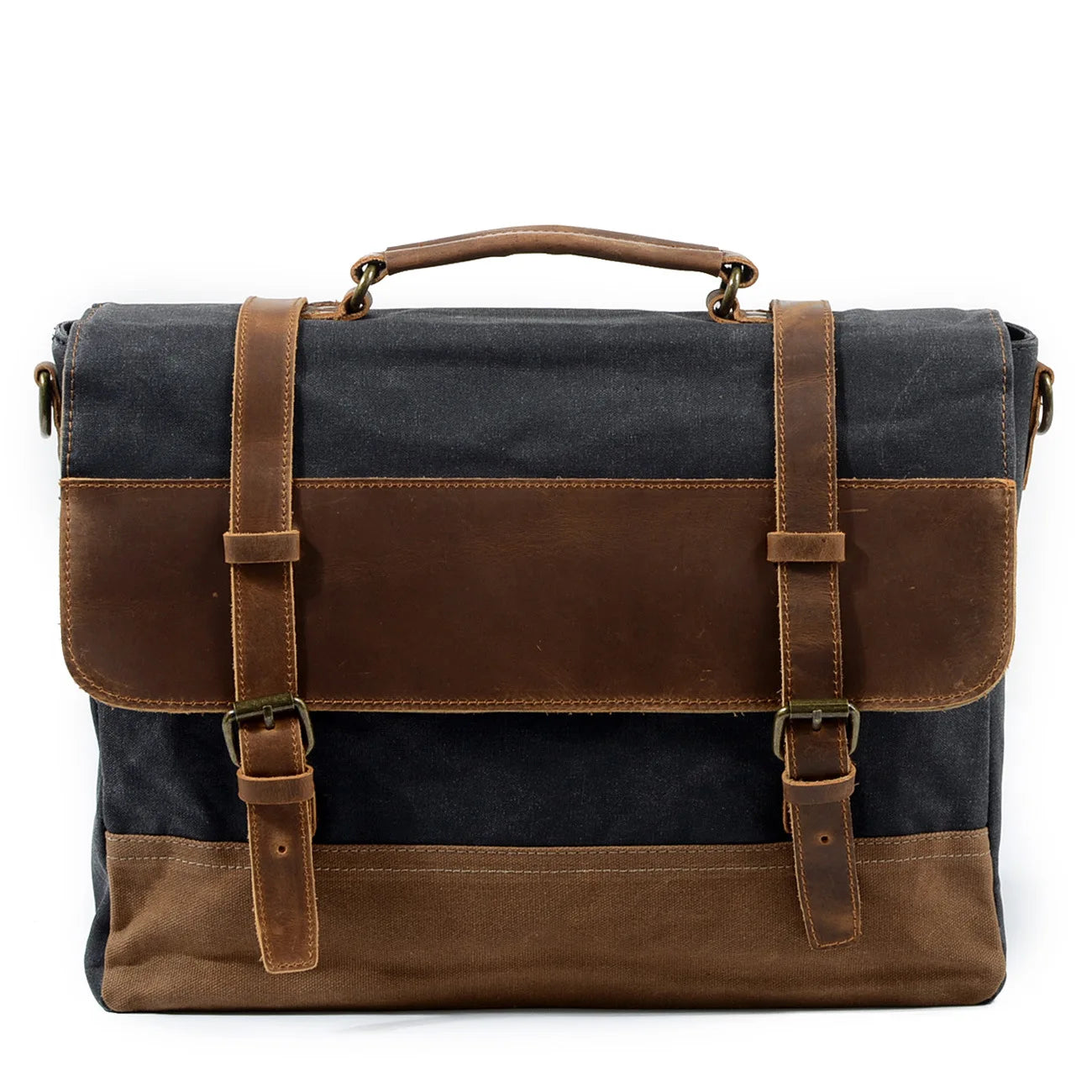 Waterproof Waxed Canvas & Cowhide Briefcase – Men’s Vintage Business Laptop Shoulder