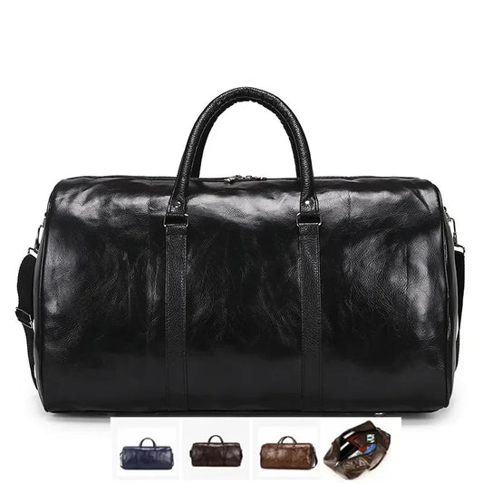 Men Leather Travel Bag Large Duffle Independent Shoulder Zipper