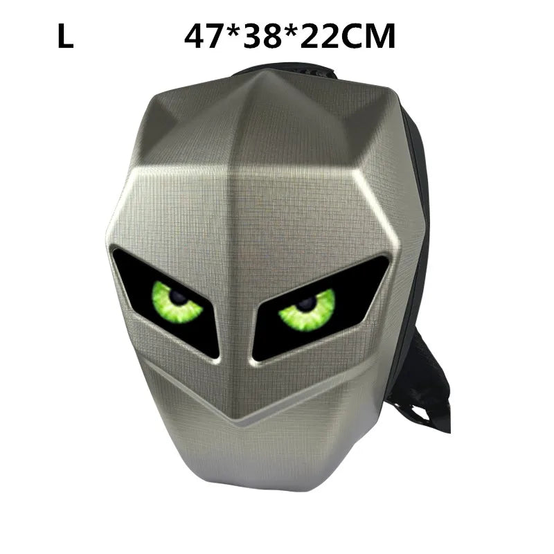 LED Knight Motorradhelm-Rucksack – Bluetooth-wasserdichte Hartschalen-Fahrradtasche mit Augendesign, passend für Laptop, stilvoll und langlebig