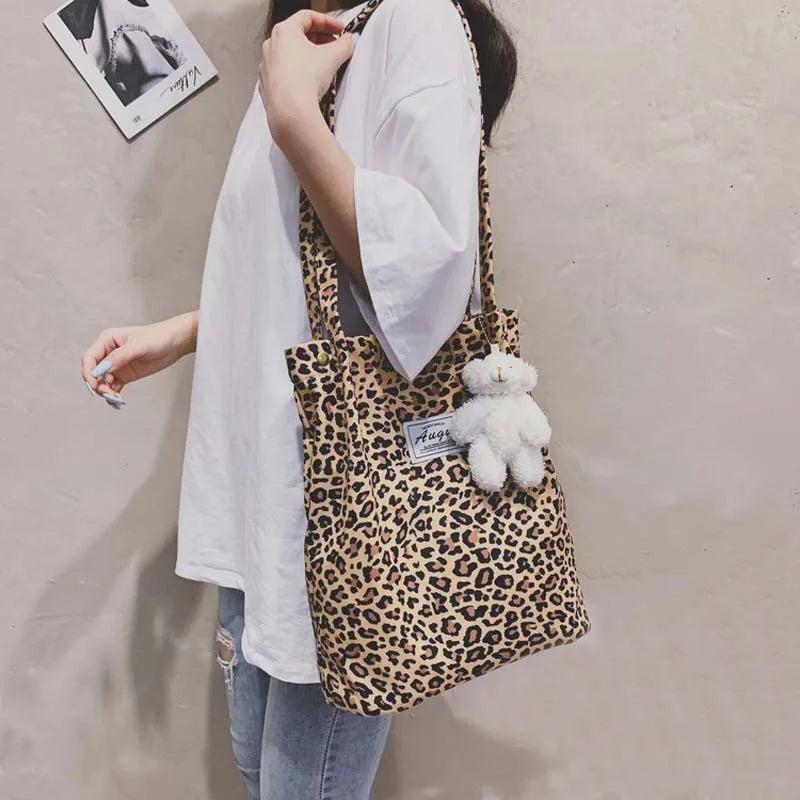 Leopard Print Canvas Tote – Stylish Casual Shoulder Bag for Women