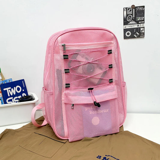Mesh Beach Backpack Lightweight Multi-Compartment for Women