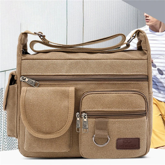 1pcs Canvas Messenger Bag Men Vintage Water Resistant Waxed Crossbody Bags Briefcase Padded Shoulder Bag For Male Handbag