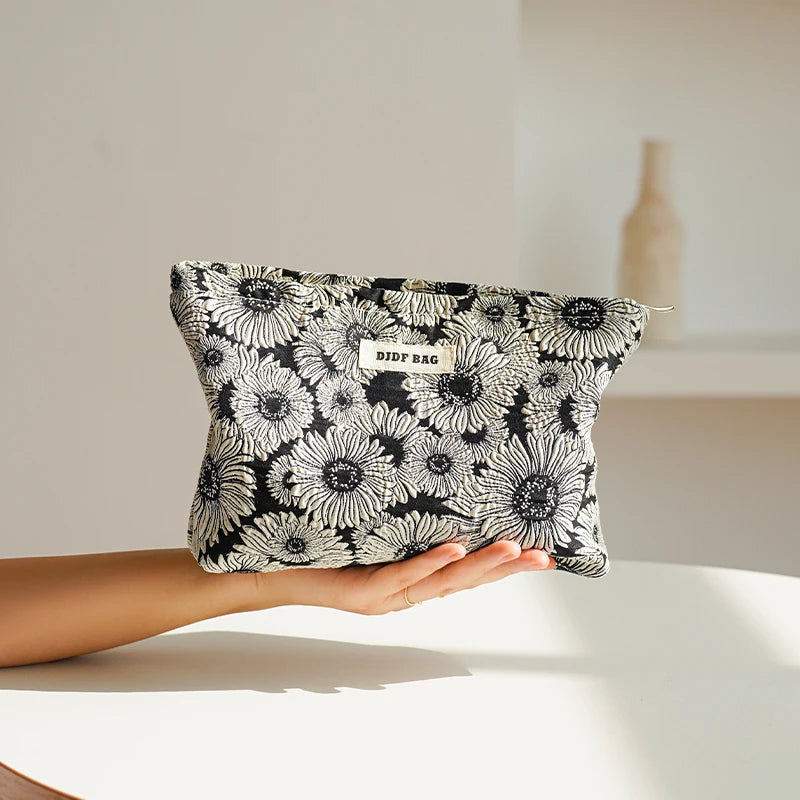 DJDF Women’s Floral Cosmetic Bag – Large-Capacity Travel Toiletry Organizer with Coin Pouch