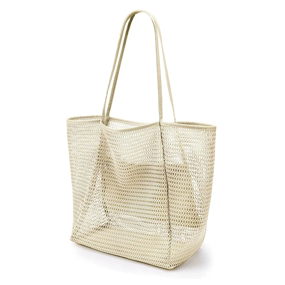 Women's Foldable Beach Tote Bag – Lightweight Nylon Mesh Shoulder Bag for Holidays, Picnics & Summer Days