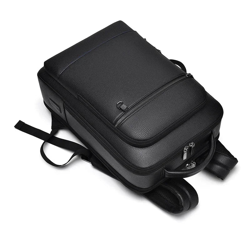 Executive PU Leather Laptop Backpack for Men – USB Charging Business Briefcase, Office & Travel Shoulder Bag