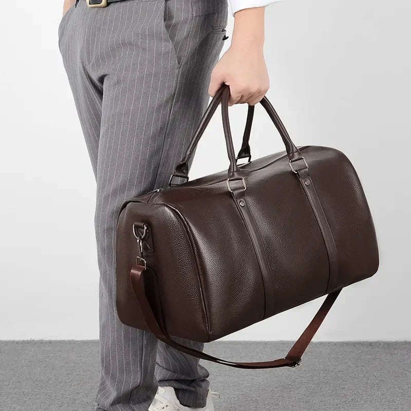 JustGO Leather Travel Bags Men's Handbags Shoulder Vintage Duffle