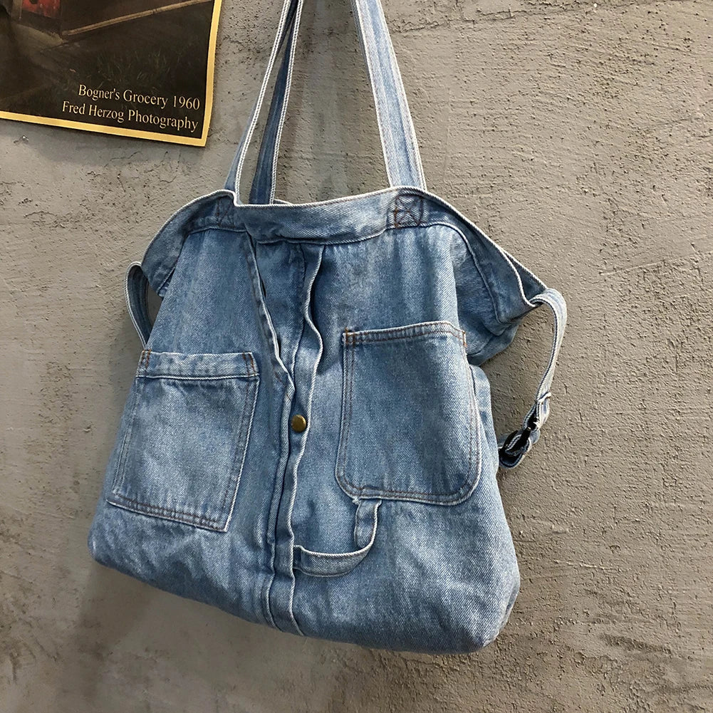 Women's Retro Shoulder Handbag – Large Capacity Vintage Crossbody Denim Tote for Travel & Daily Use