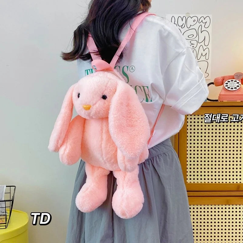 Cute Plush Rabbit Backpack – Small Cartoon Animal Shaped Shoulder Bag for Girls, Trendy Casual Daily Style