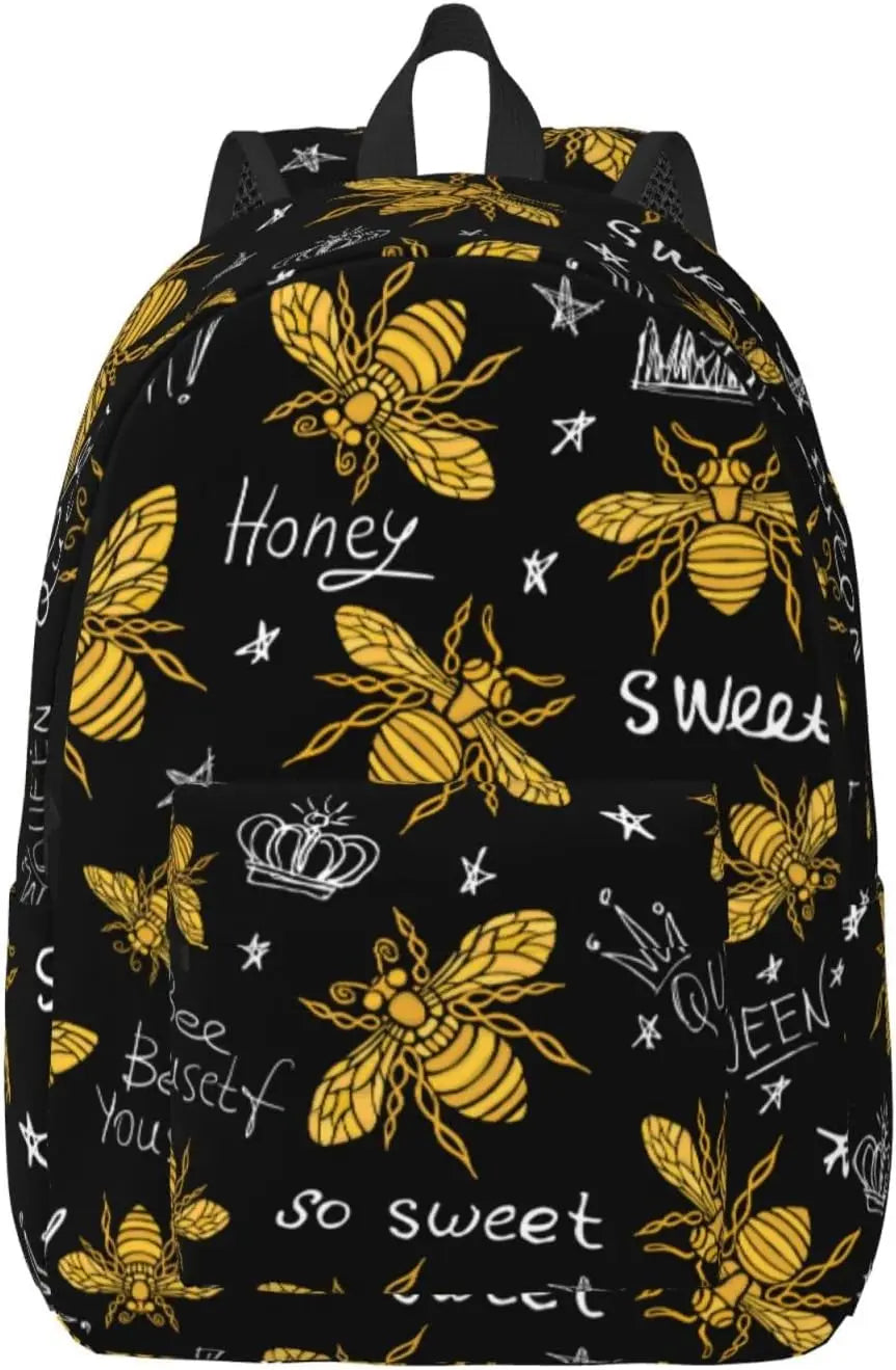Honey Bee Canvas Laptop Backpack – Lightweight Unisex Daypack for Travel & Outdoor Use