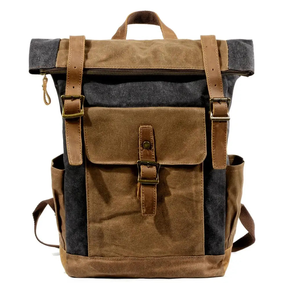 Luxury Vintage Canvas Backpack for Men – Oil Wax Leather Travel Rucksack, Large Waterproof Retro Daypack
