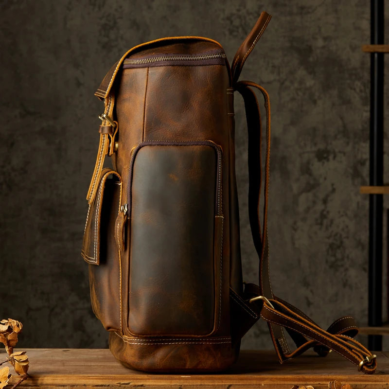 Genuine Leather Travel Backpack – Vintage Handmade Cowhide Rucksack, Large Laptop & School Shoulder Bag