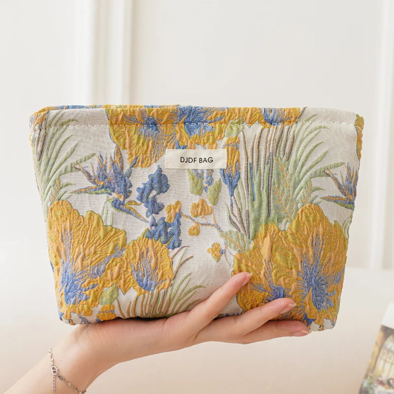 DJDF Women’s Floral Cosmetic Bag – Large-Capacity Travel Toiletry Organizer with Coin Pouch