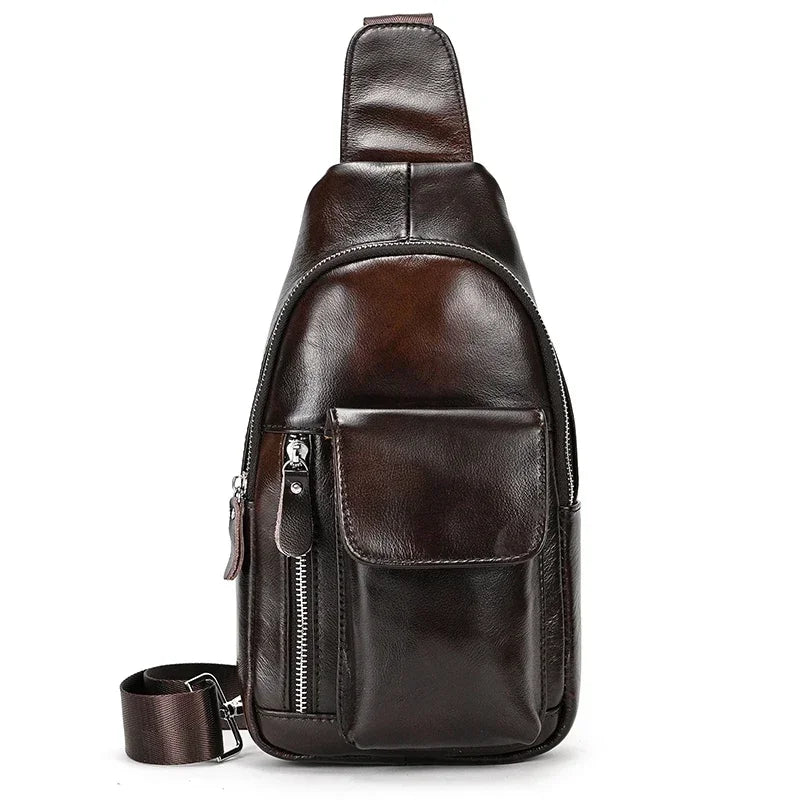 Sling Bag aus echtem Leder – Unisex Casual Brust- und Schultertasche mit Reißverschluss"