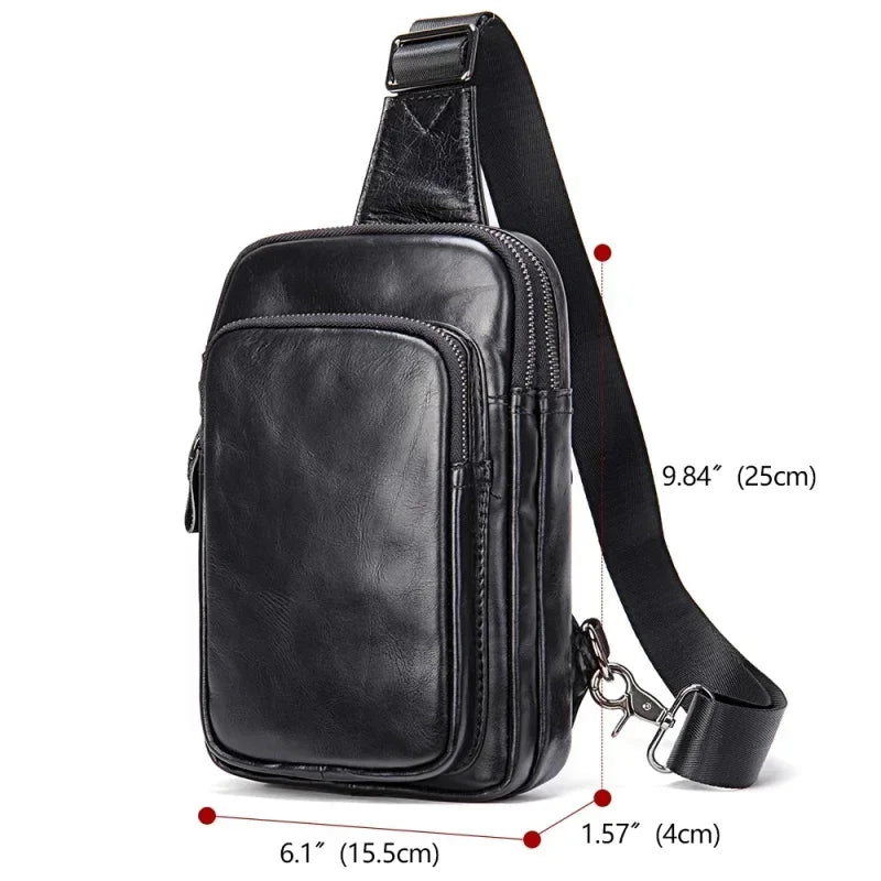 Sling Bag aus echtem Leder – Unisex Casual Brust- und Schultertasche mit Reißverschluss"