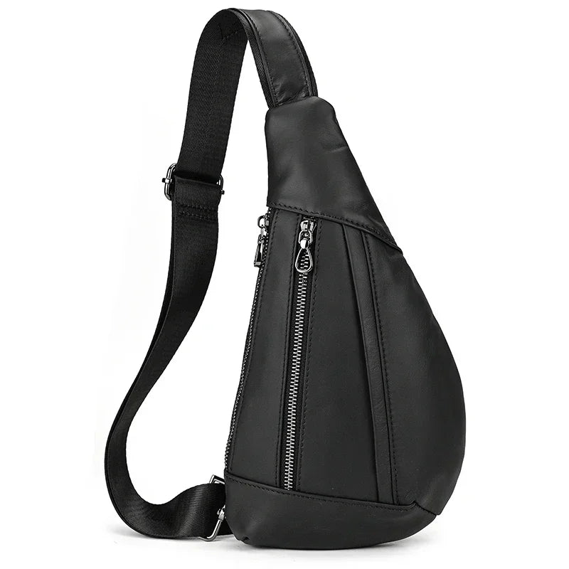 Sling Bag aus echtem Leder – Unisex Casual Brust- und Schultertasche mit Reißverschluss"