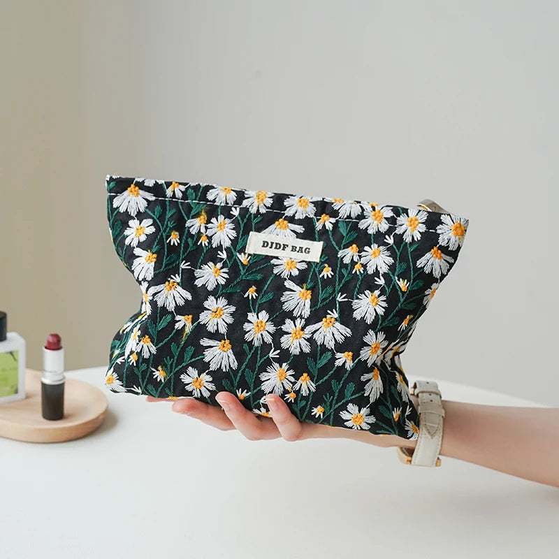 DJDF Women’s Floral Cosmetic Bag – Large-Capacity Travel Toiletry Organizer with Coin Pouch