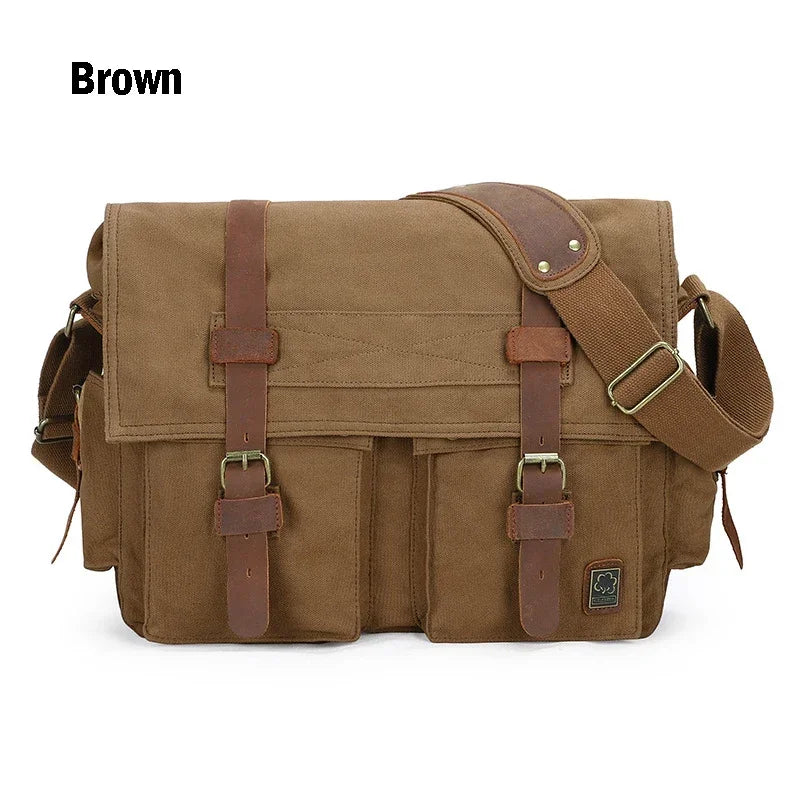 Vintage Canvas & Leather Rucksack – Unisex Casual Messenger Backpack for School, Travel & Hiking