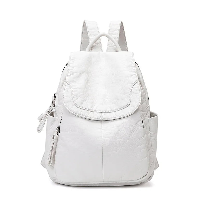 Motaora Women’s White Washed Leather Backpack – Small Casual Travel Bag & School Backpack for Girls